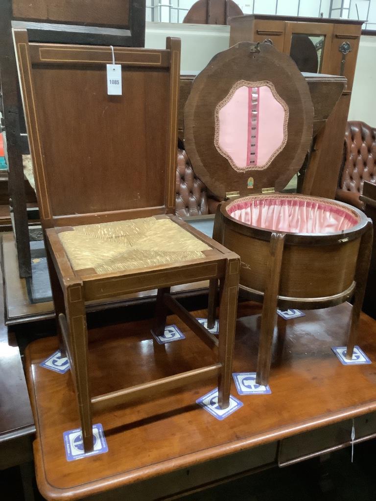 An Edwardian Bond & Son patent trouser press chair and a sewing table